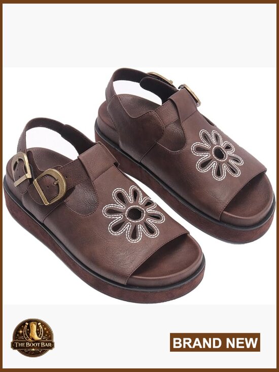 Platform Sandals with Adjustable Buckle Back Strap Open Toe Slip on Slingback